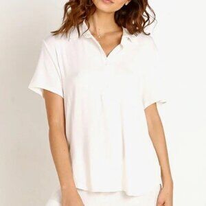 Eberjey Agnes‎ Short Sleeve Boyfriend Top Ivory Size Small